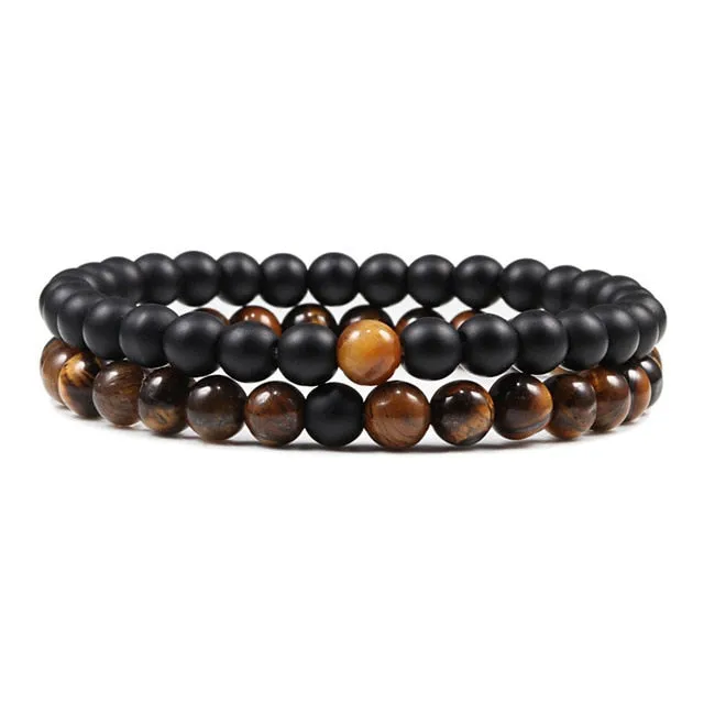 Set Unisex Yoga Bracelets (Black, White, Natural Lava Stone, Tiger Eye)