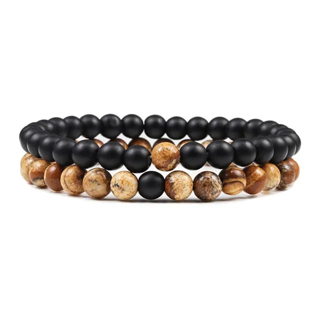 Set Unisex Yoga Bracelets (Black, White, Natural Lava Stone, Tiger Eye)