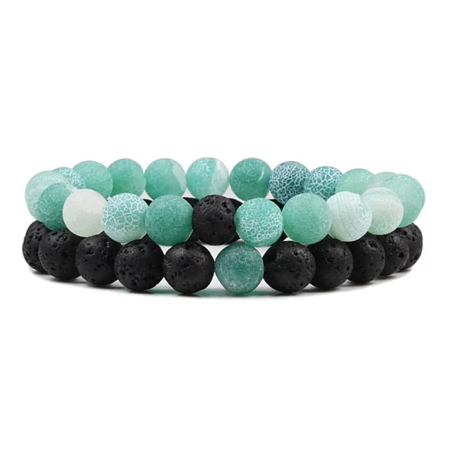 Set Unisex Yoga Bracelets (Black, White, Natural Lava Stone, Tiger Eye)