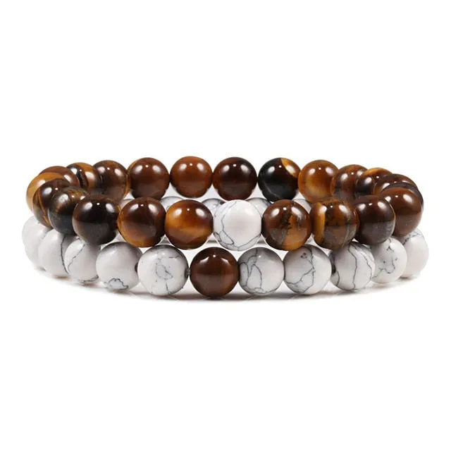 Set Unisex Yoga Bracelets (Black, White, Natural Lava Stone, Tiger Eye)