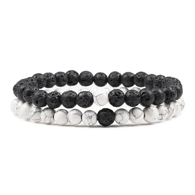 Set Unisex Yoga Bracelets (Black, White, Natural Lava Stone, Tiger Eye)