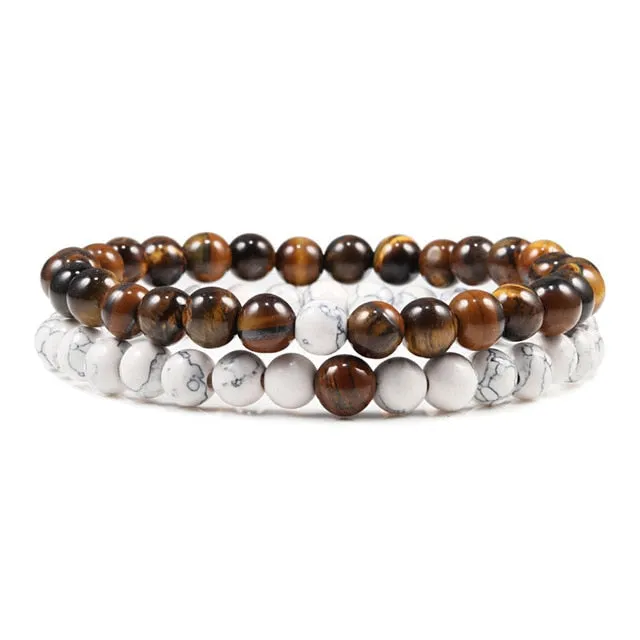 Set Unisex Yoga Bracelets (Black, White, Natural Lava Stone, Tiger Eye)