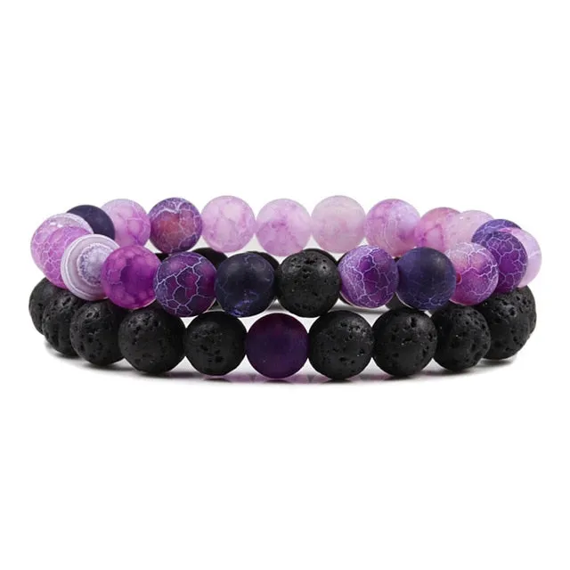 Set Unisex Yoga Bracelets (Black, White, Natural Lava Stone, Tiger Eye)