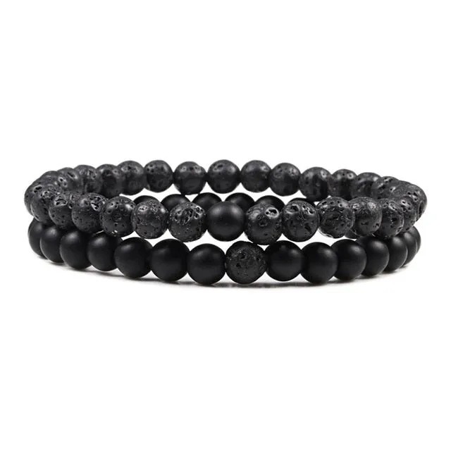 Set Unisex Yoga Bracelets (Black, White, Natural Lava Stone, Tiger Eye)