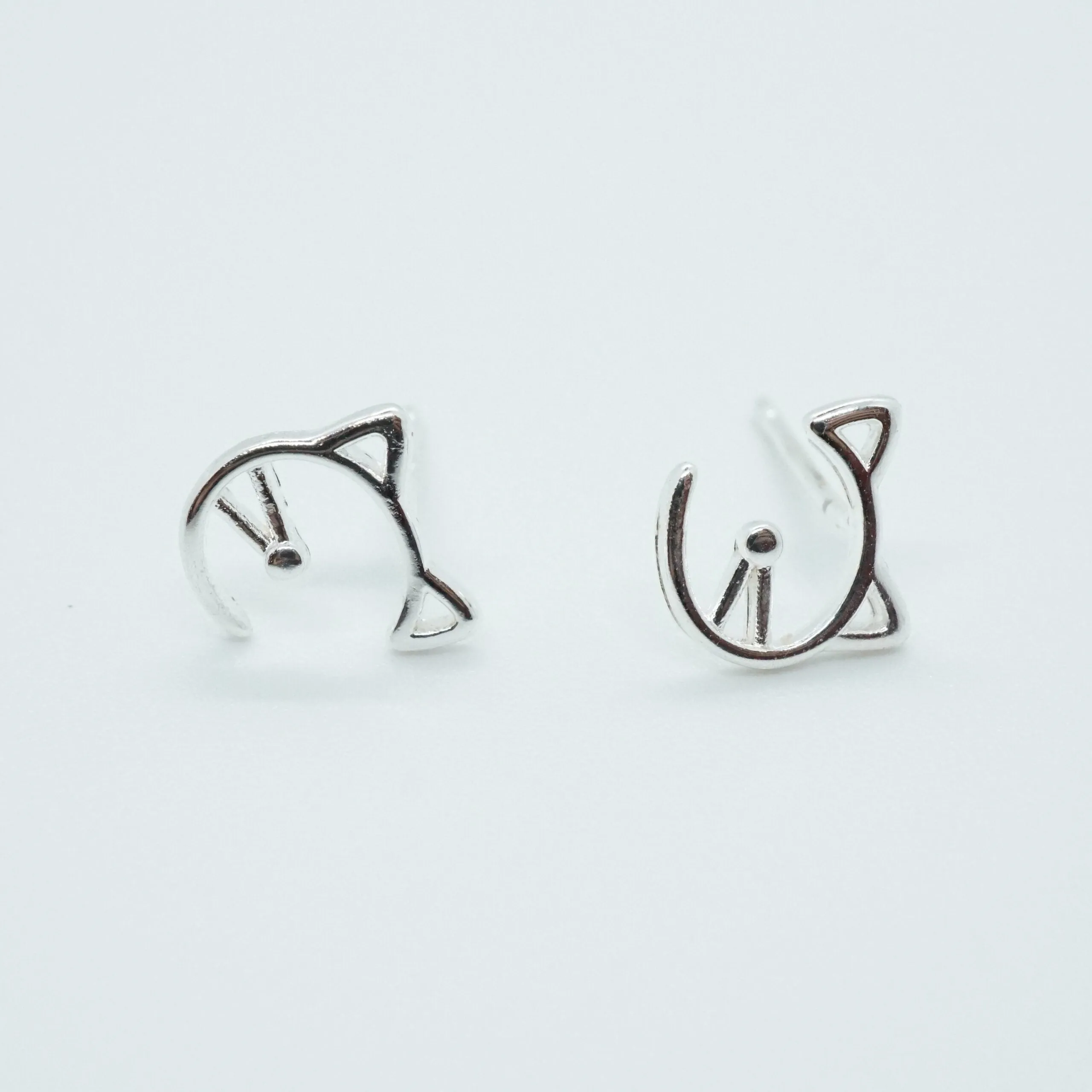 Silver Cat Stud Earrings for Cat Lover Best Friend Gift