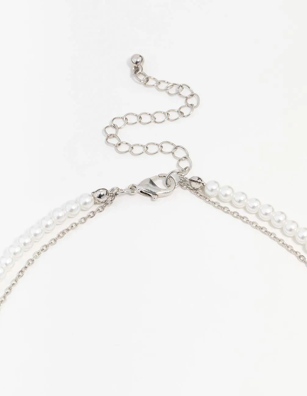 Silver Cubic Zirconia Pearl Double Choker