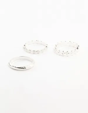 Silver Flower Vine Rings 3-Pack