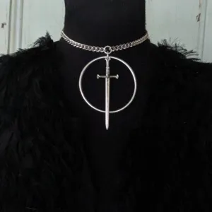 Silver Swords Necklace,Choker Necklace - Tarot - Goth - Avant Garde - Occult - Witchy- Edgy - Medieval Jewelry