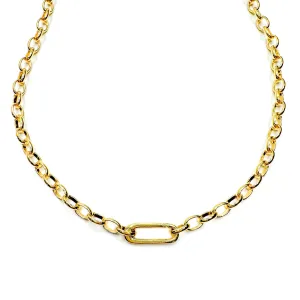 Smooth Gold Carabiner Clasp Oval Chain Charm Necklace