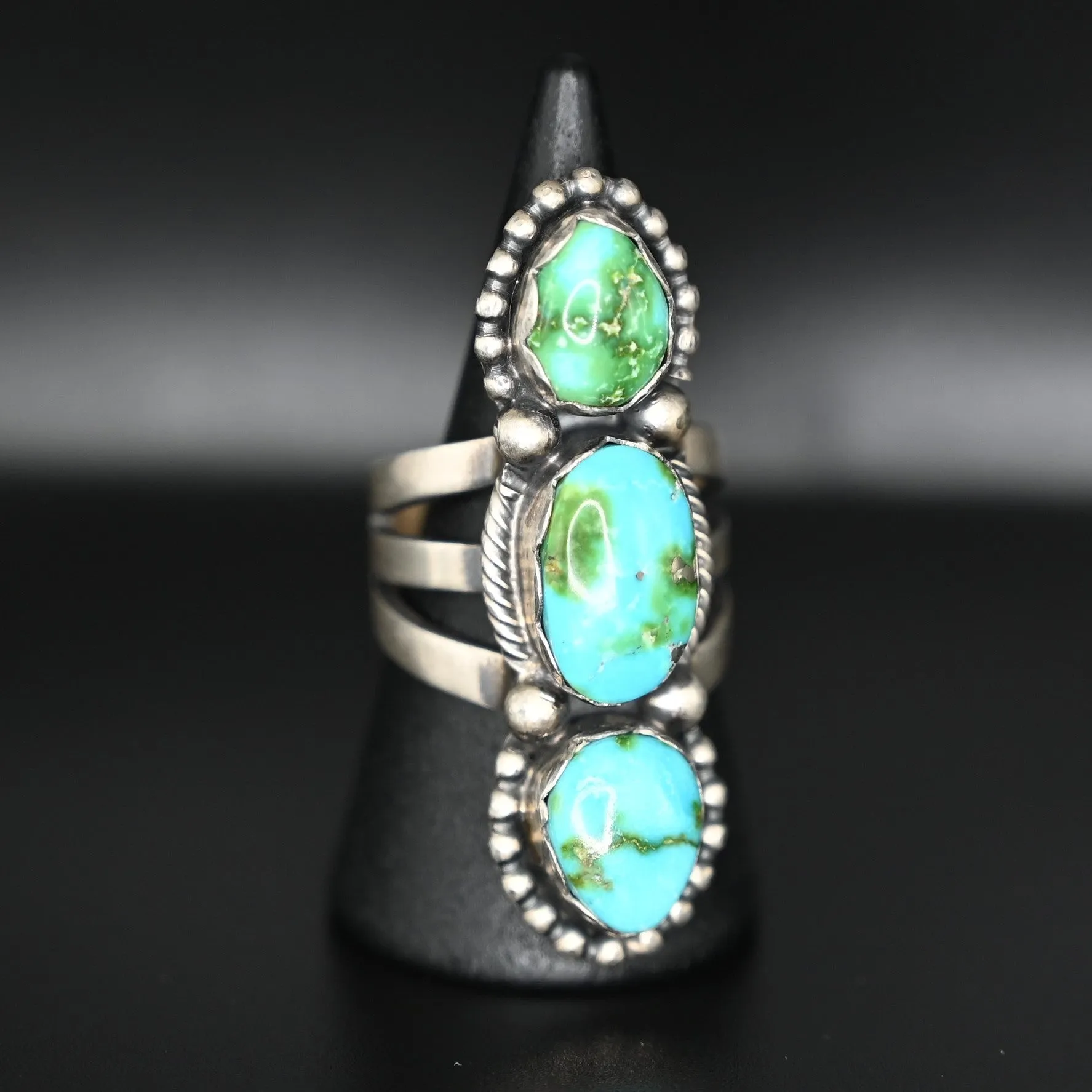 Sonoran Gold Turquoise Triple Smooth Band Ring with Three Stones