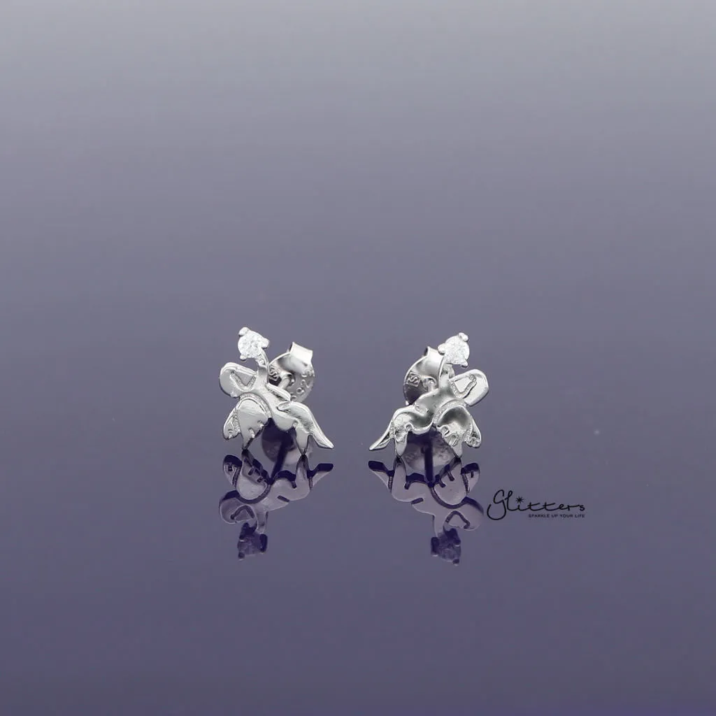 Sterling Silver Angel with C.Z Women's Stud Earrings - Silver | Gold