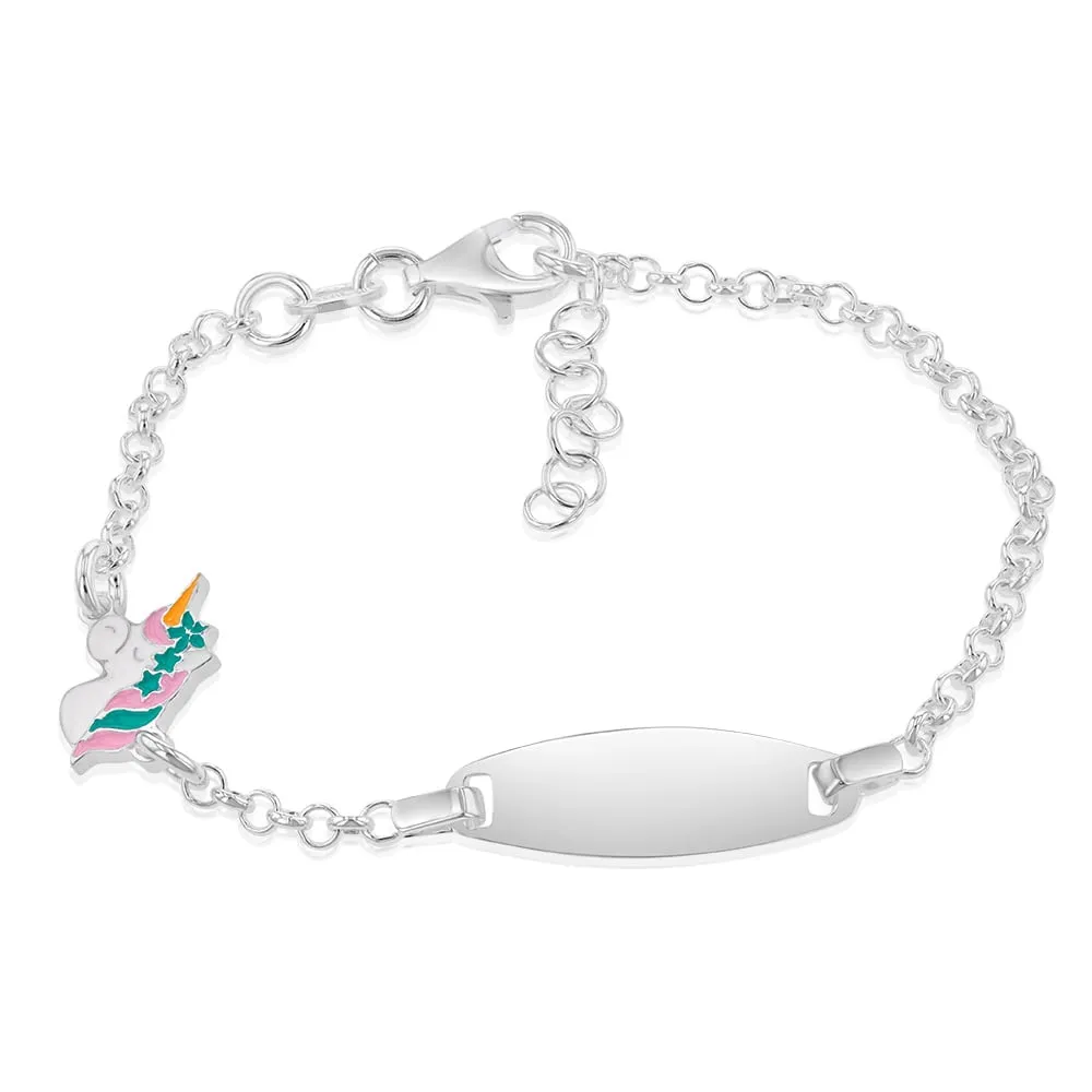 Sterling Silver Enamel Unicorn ID 14 2cm Kids Bracelet