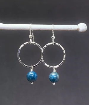 Sterling silver forged hoop earrings with apatite