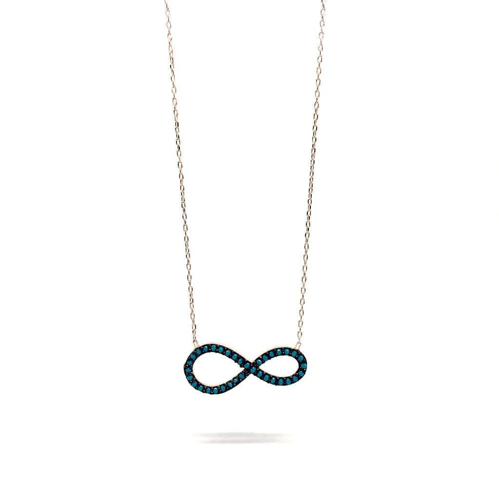 Sterling Silver Infinity Pendant with Blue Stones Necklace and luxurious gift box