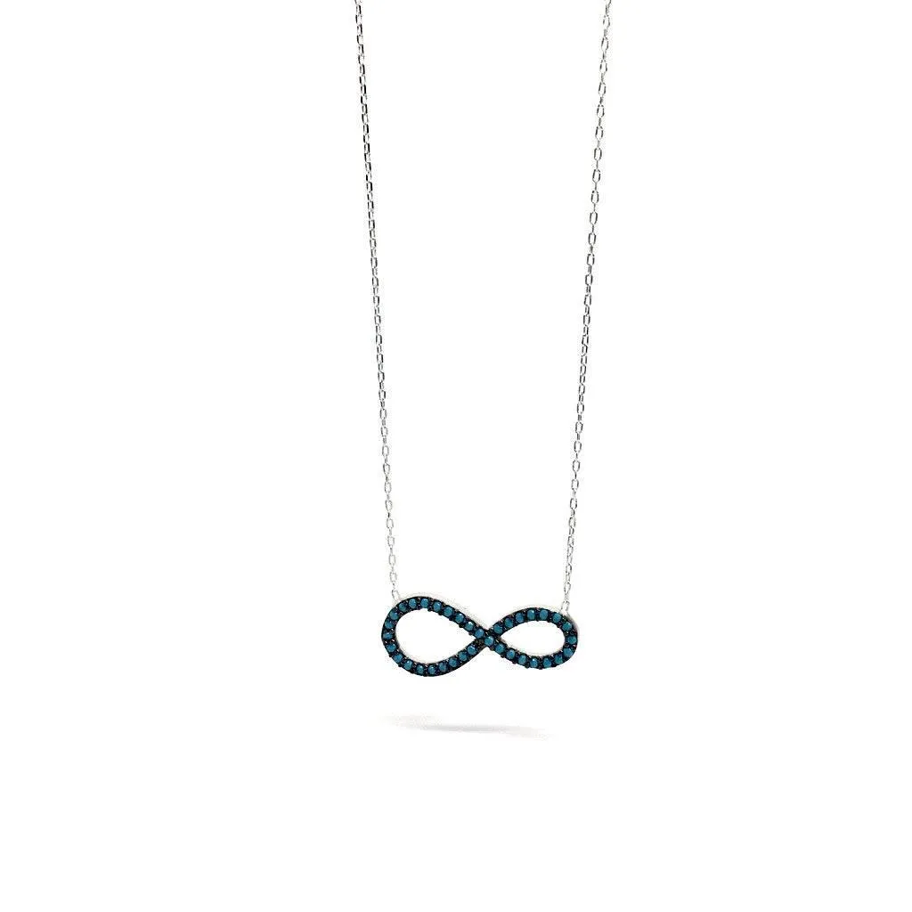 Sterling Silver Infinity Pendant with Blue Stones Necklace and luxurious gift box