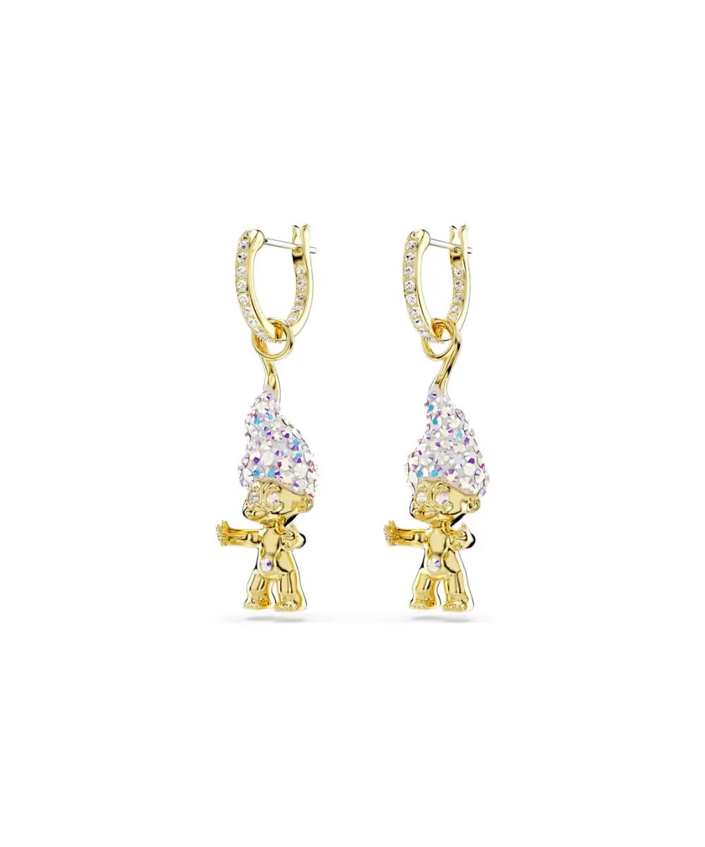 SWAROVSKI GOOD LUCK TROLLS DROP EARRINGS, TROLL,WHITE,GOLD-TONE PLATED