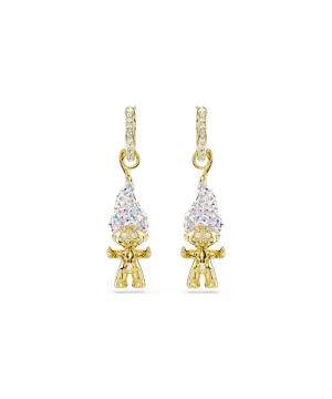 SWAROVSKI GOOD LUCK TROLLS DROP EARRINGS, TROLL,WHITE,GOLD-TONE PLATED