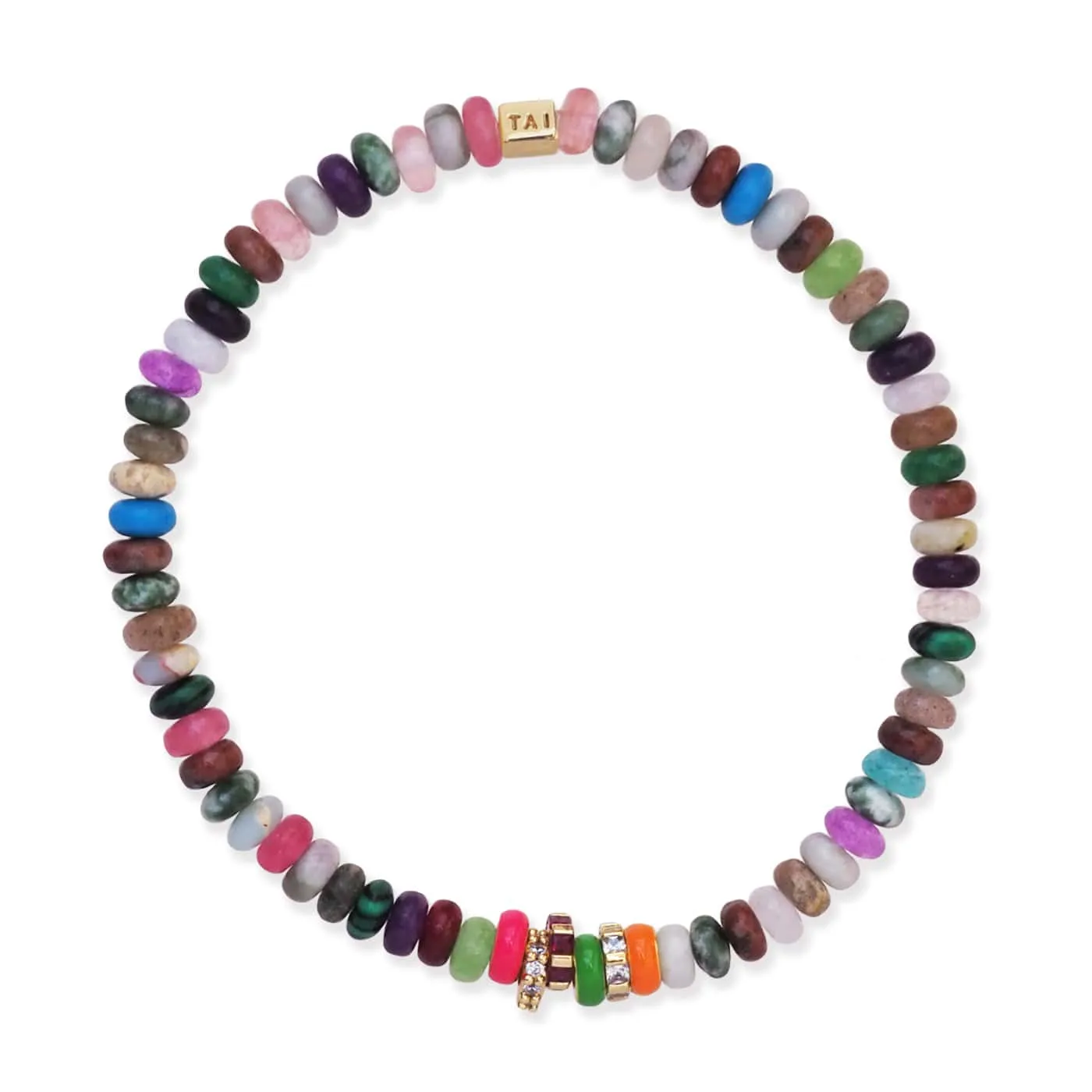 TAI Semi-Precious Stretch Bracelet with Colored and CZ Rondelles -Multi Mix