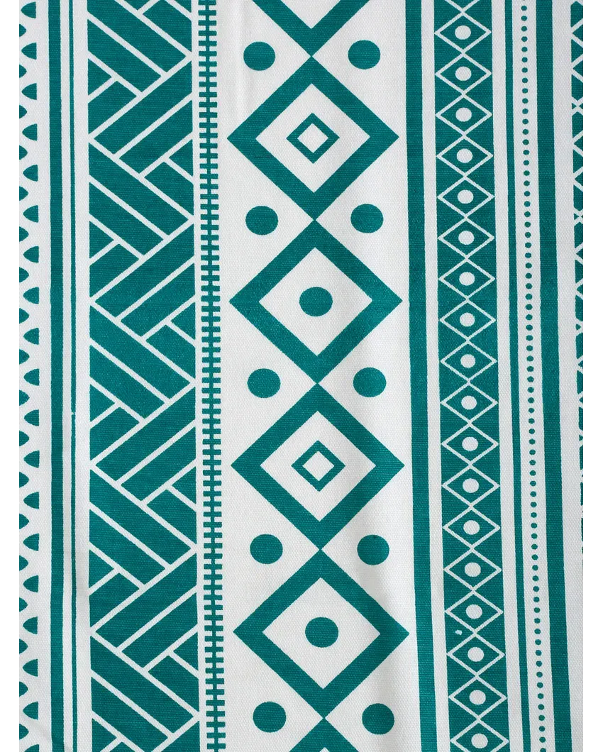 Teal Cotton Boho Curtain With Stainless Steel Rings