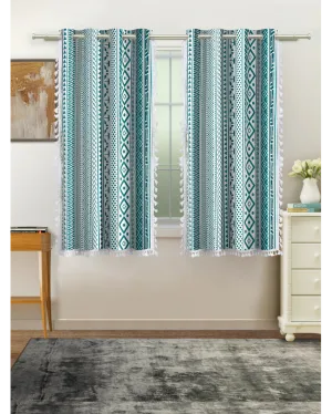 Teal Cotton Boho Curtain With Stainless Steel Rings