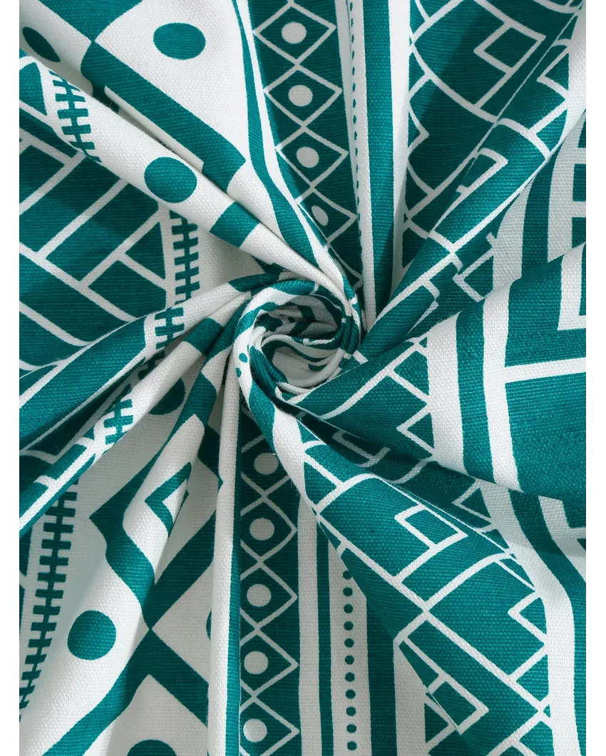 Teal Cotton Boho Curtain With Stainless Steel Rings