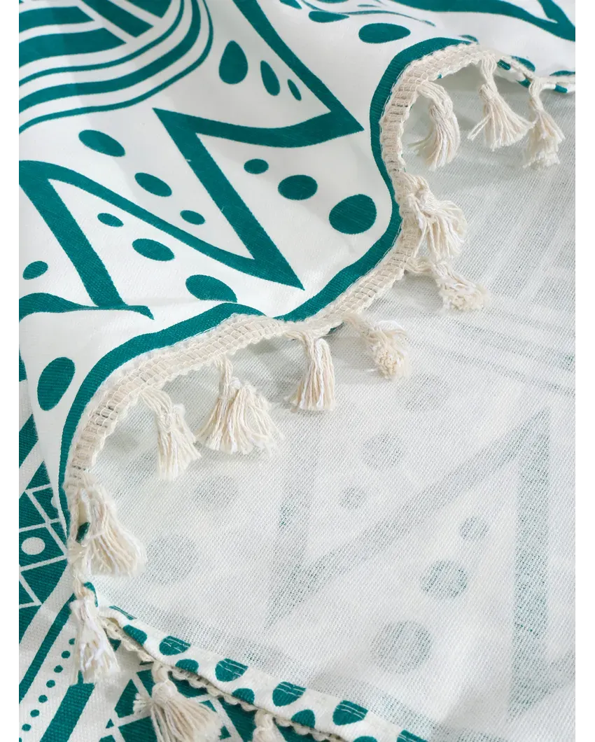 Teal Cotton Boho Curtain With Stainless Steel Rings