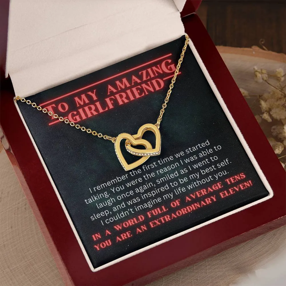 To My Girlfriend Gift From Boyfriend, Gift For Her Stranger Things Inspired Interlocking Heart Necklace