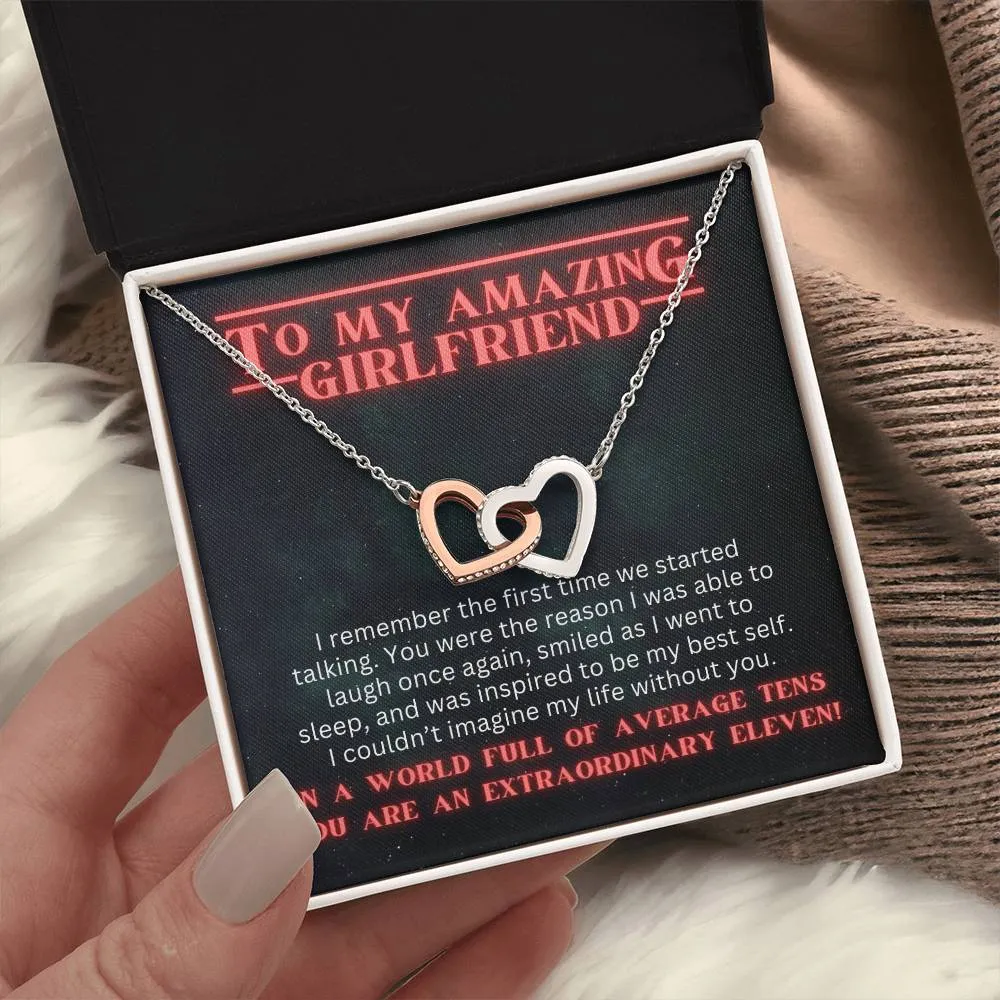 To My Girlfriend Gift From Boyfriend, Gift For Her Stranger Things Inspired Interlocking Heart Necklace