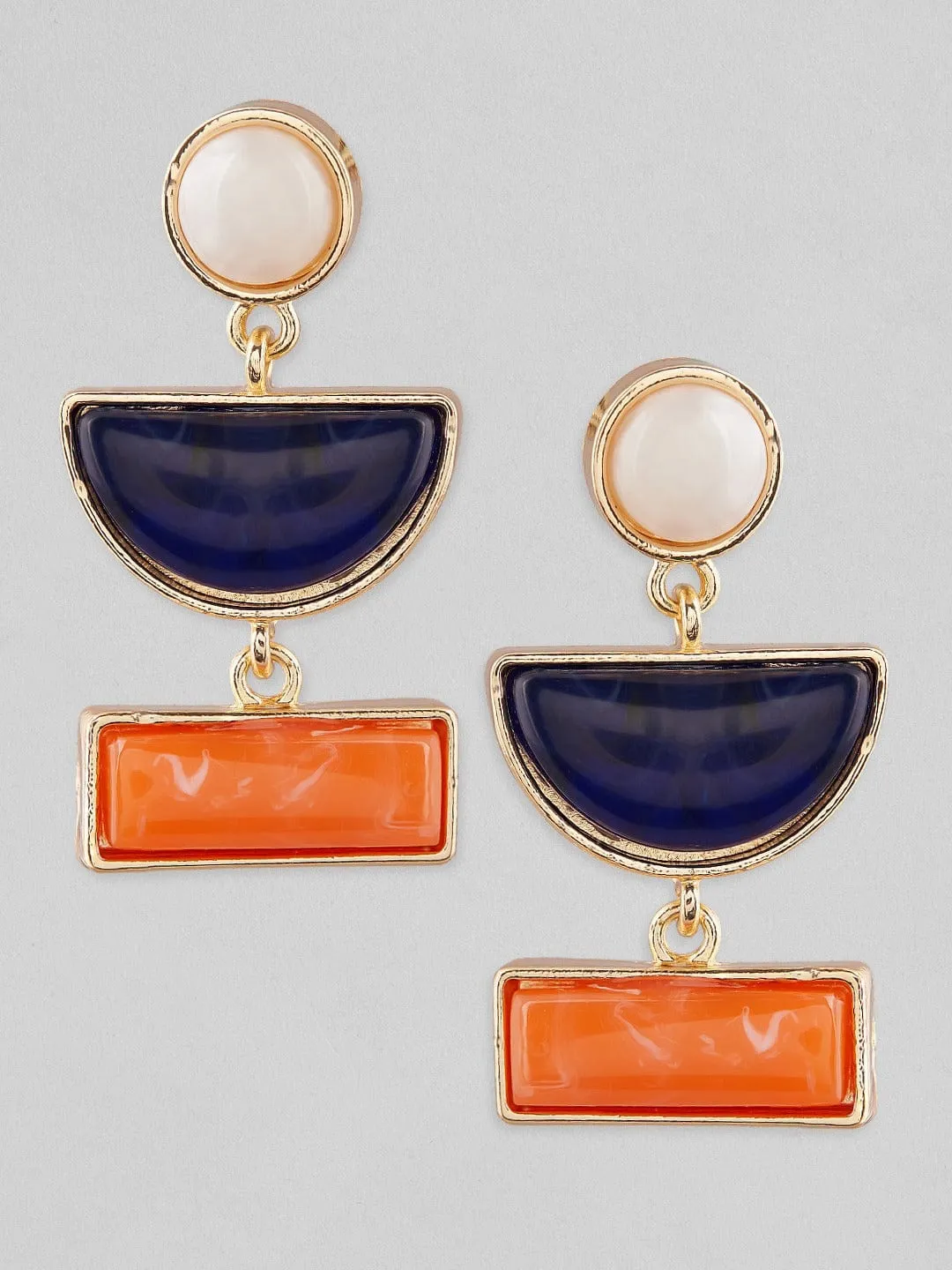 TOKYO TALKIES X Rubans Gold Plated Western Earring With Pearl, Blue And Saffron Color