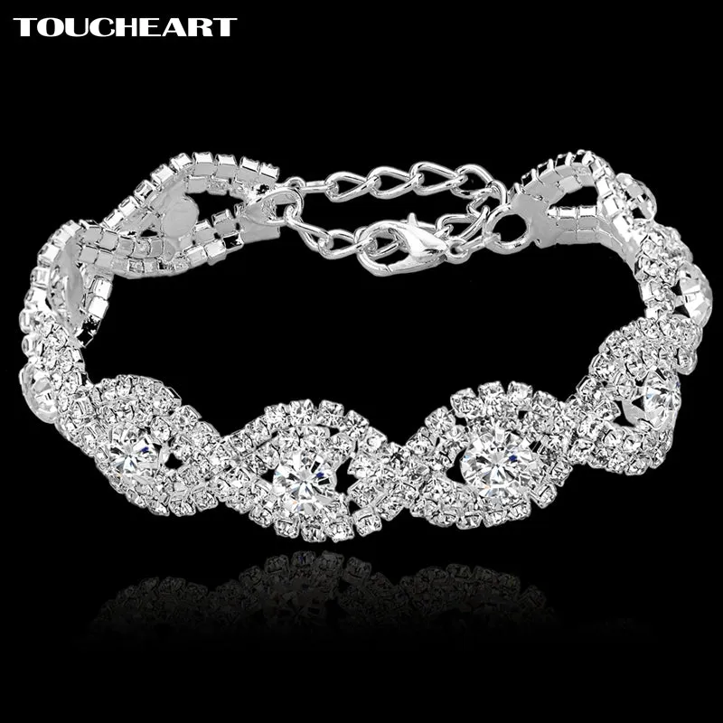 TOUCHEART Crystal Bracelets For Women Femme Silver color Charm Bracelets Bangles Wedding Jewelry With Stones 2017 SBR140169