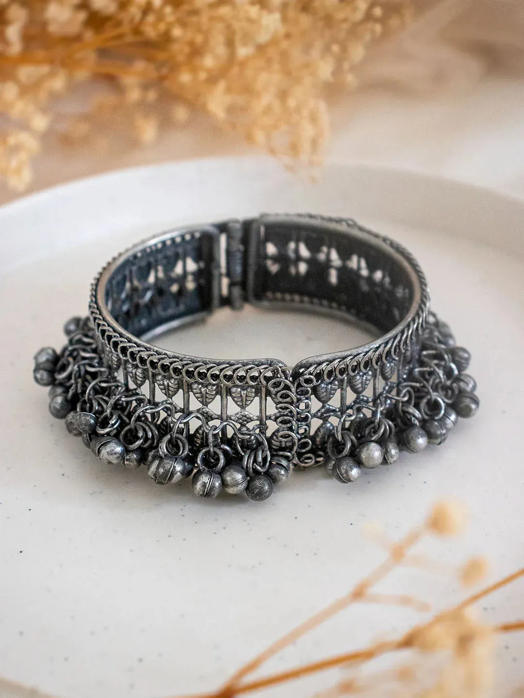 Trendy Silver Ghungroo Cuff Bracelet