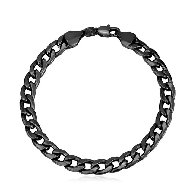 U7 Brand Bracelet Men/Women Jewelry Wholesale Trendy Black/Silver/Gold Color 21CM 7MM Thick Cuban Link Chain Bracelets H385