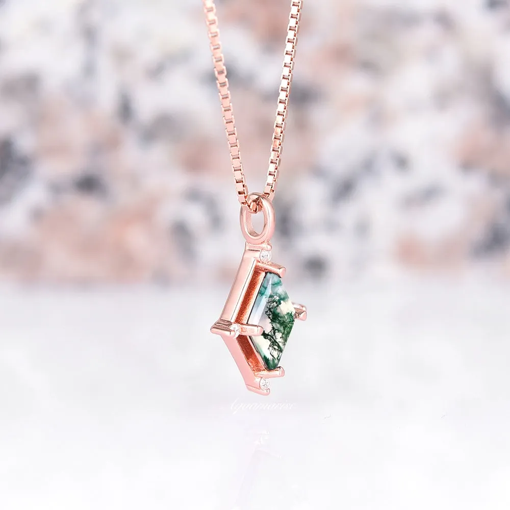 Unique Kite Green Moss Agate Necklace- 14K Rose Gold Vermeil