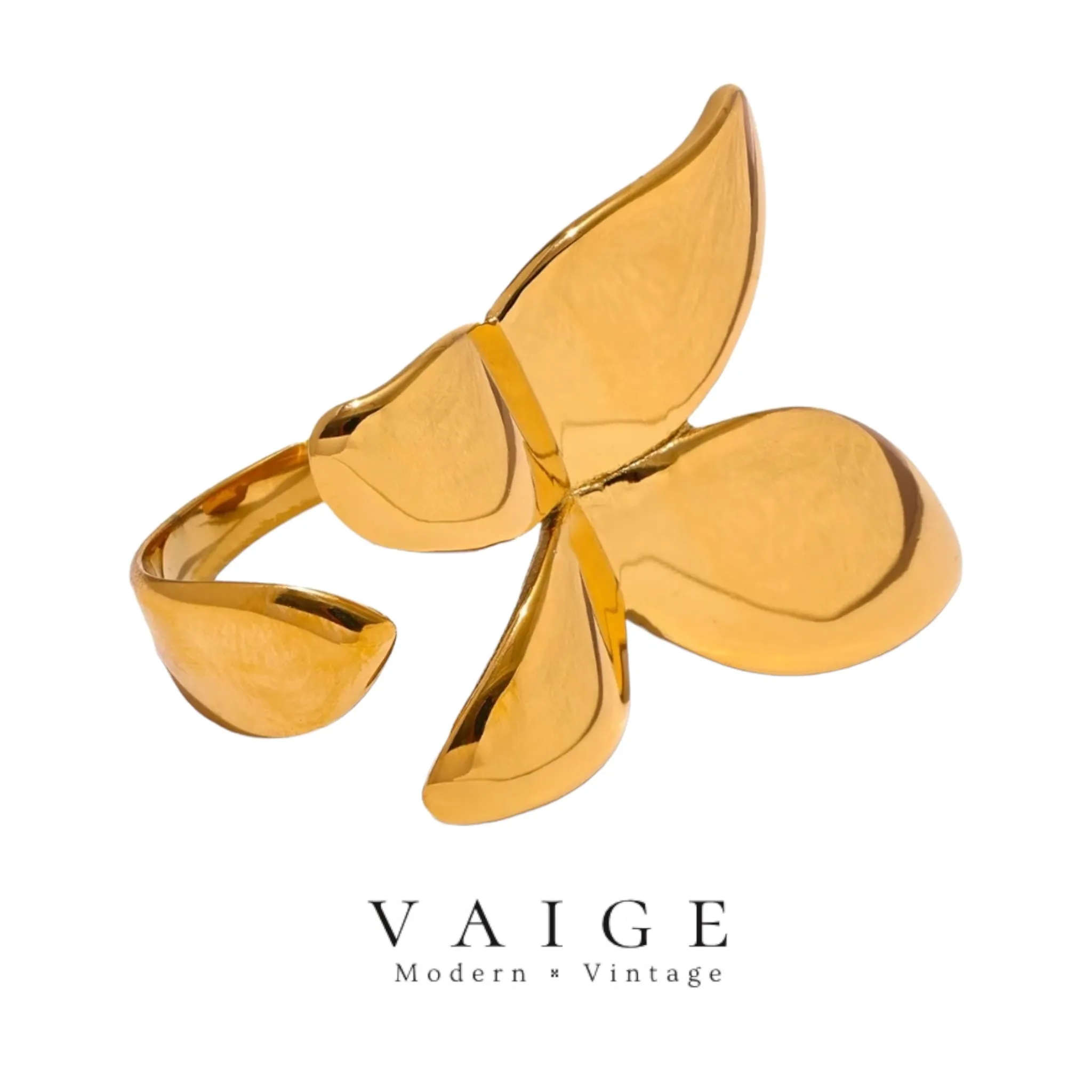 VAIGE Elegant Gold-Plated Butterfly Ring in Stainless Steel