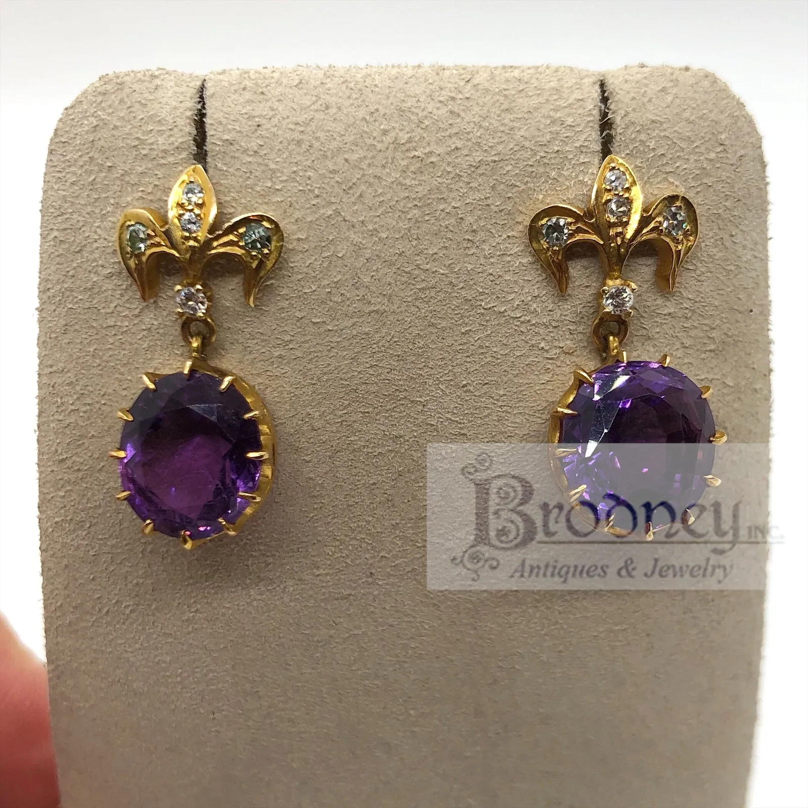 Victorian 14Kt Gold Amethyst and Diamond Earrings