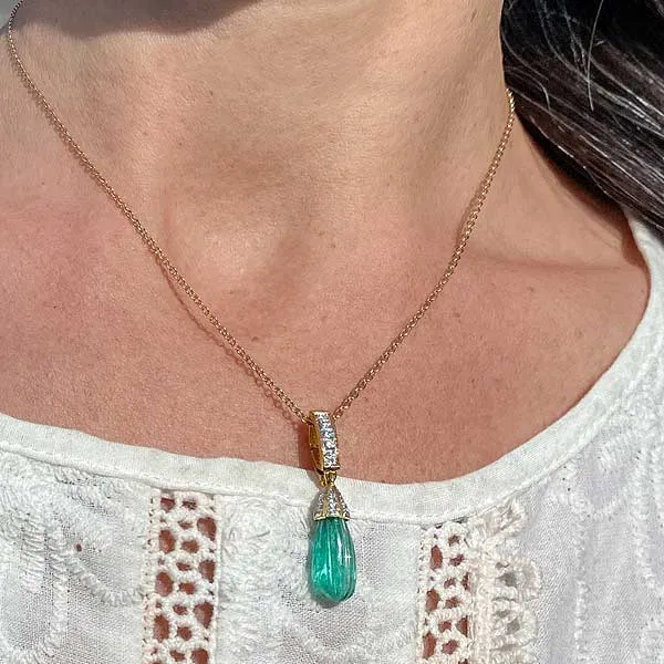 Vintage Carved Emerald & Diamond Pendant