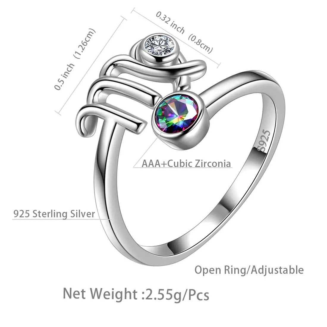 Virgo Zodiac Rings Women Girls Jewelry Birthday Gift Mystic Topaz 925 Silver