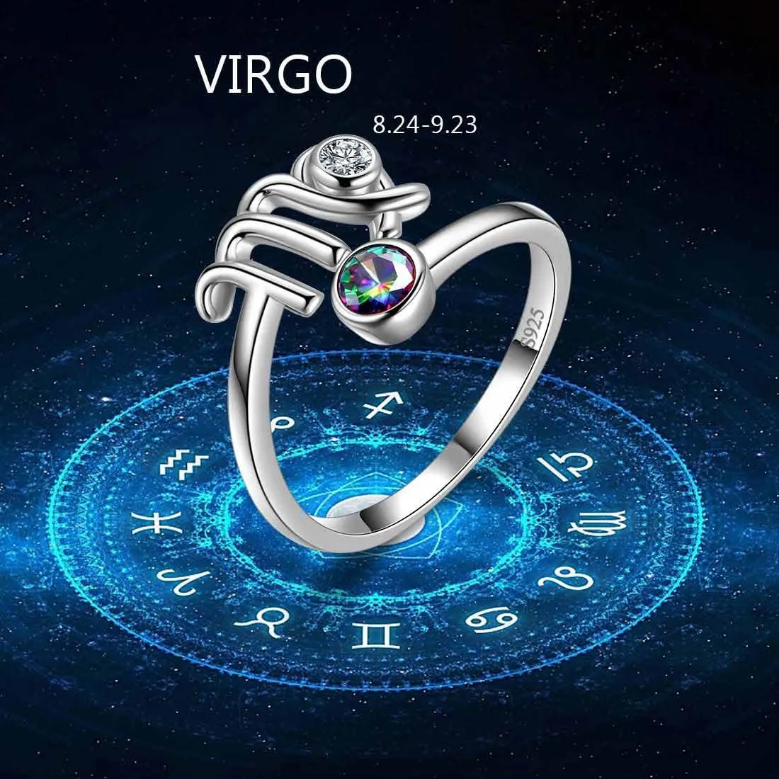 Virgo Zodiac Rings Women Girls Jewelry Birthday Gift Mystic Topaz 925 Silver