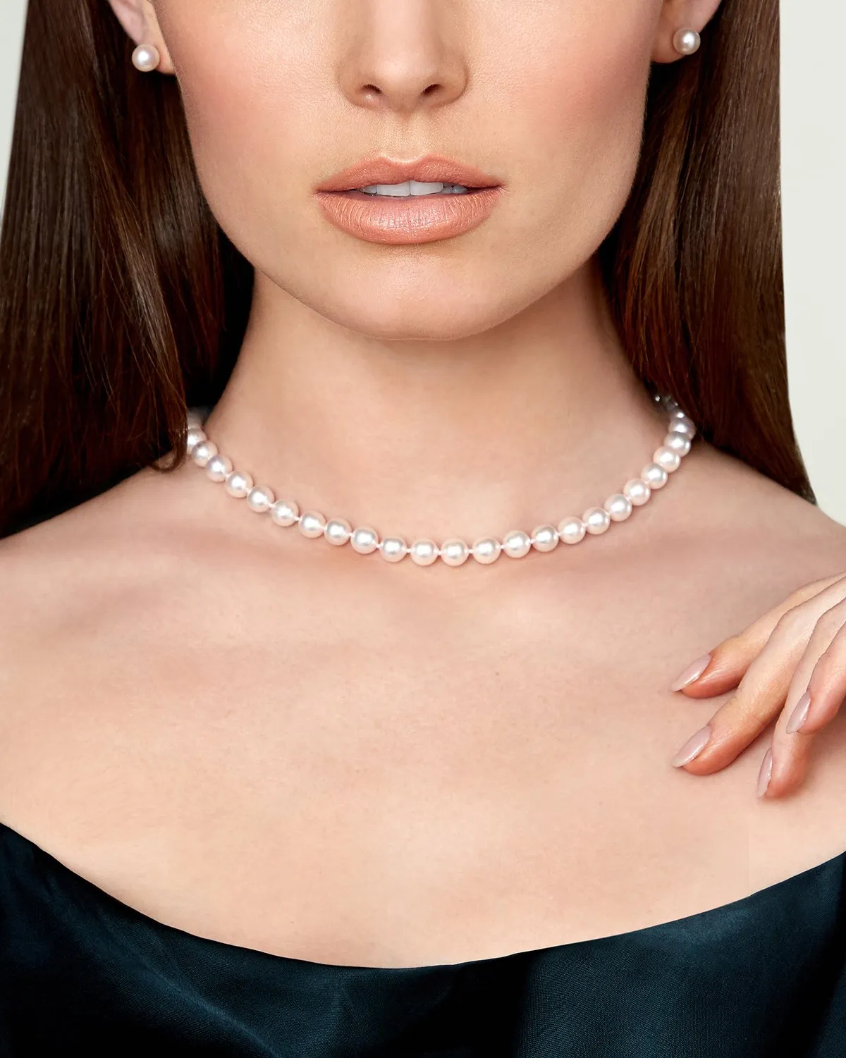 White Japanese Akoya Pearl Necklace, 7.5-8.0mm - AA  Quality