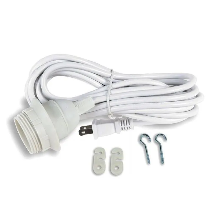 White Plug-In Pendant Lamp - 15 ft. Cord and On/Off Switch Phenolic Socket