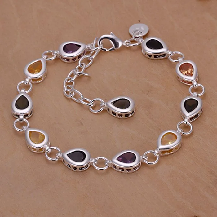 Wholesale for women/men's silver plated bracelet 925 fashion Silver jewelry charm bracelet colorful rhinestone Bracelet SB260