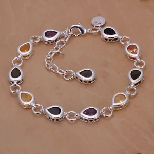 Wholesale for women/men's silver plated bracelet 925 fashion Silver jewelry charm bracelet colorful rhinestone Bracelet SB260