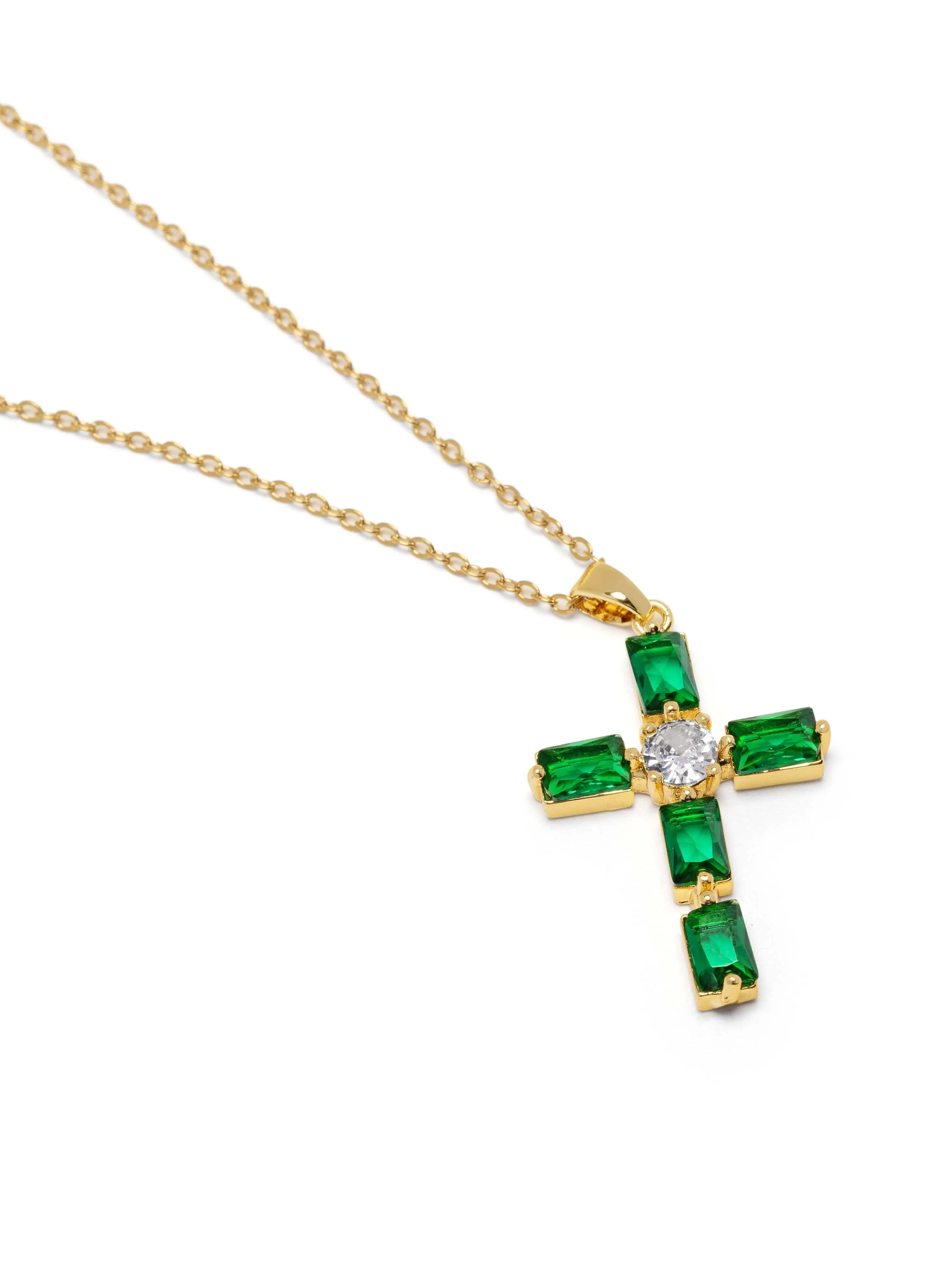 Women's Green CZ Cross Necklace