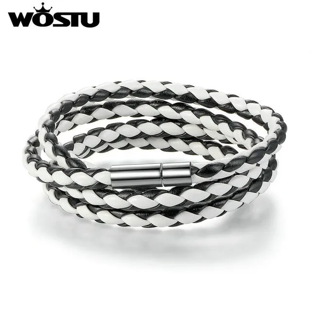 WOSTU 2017 Hot Sale 6 Color 60CM PU Leather Wrap Bracelet With Magnet Clasp High Quality Jewelry For Women Men Pulseira XCJ0063