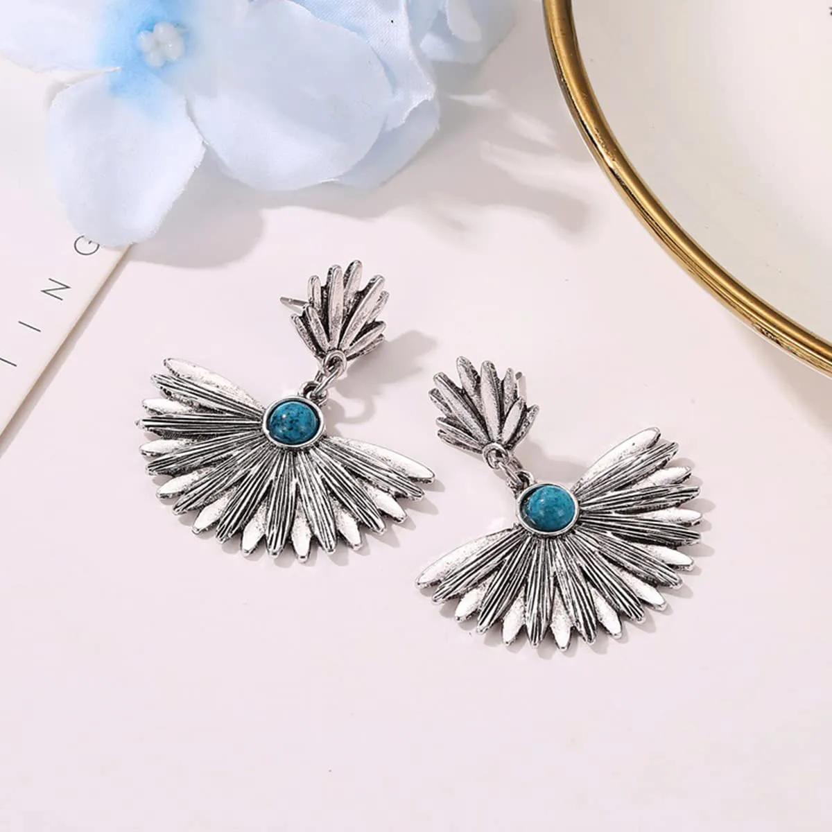 Yellow Chimes Earrings For Women Silver Toned Floral Designed Blue Stone Studded Eye-Catching Drop Earrings For Women and Girls