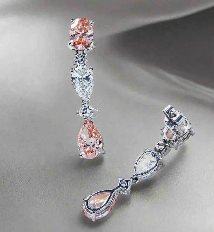 Zaniyah 7 Carats Lab Grown Fancy Vivid Pink Diamond Drop Earrings in 18K White Gold