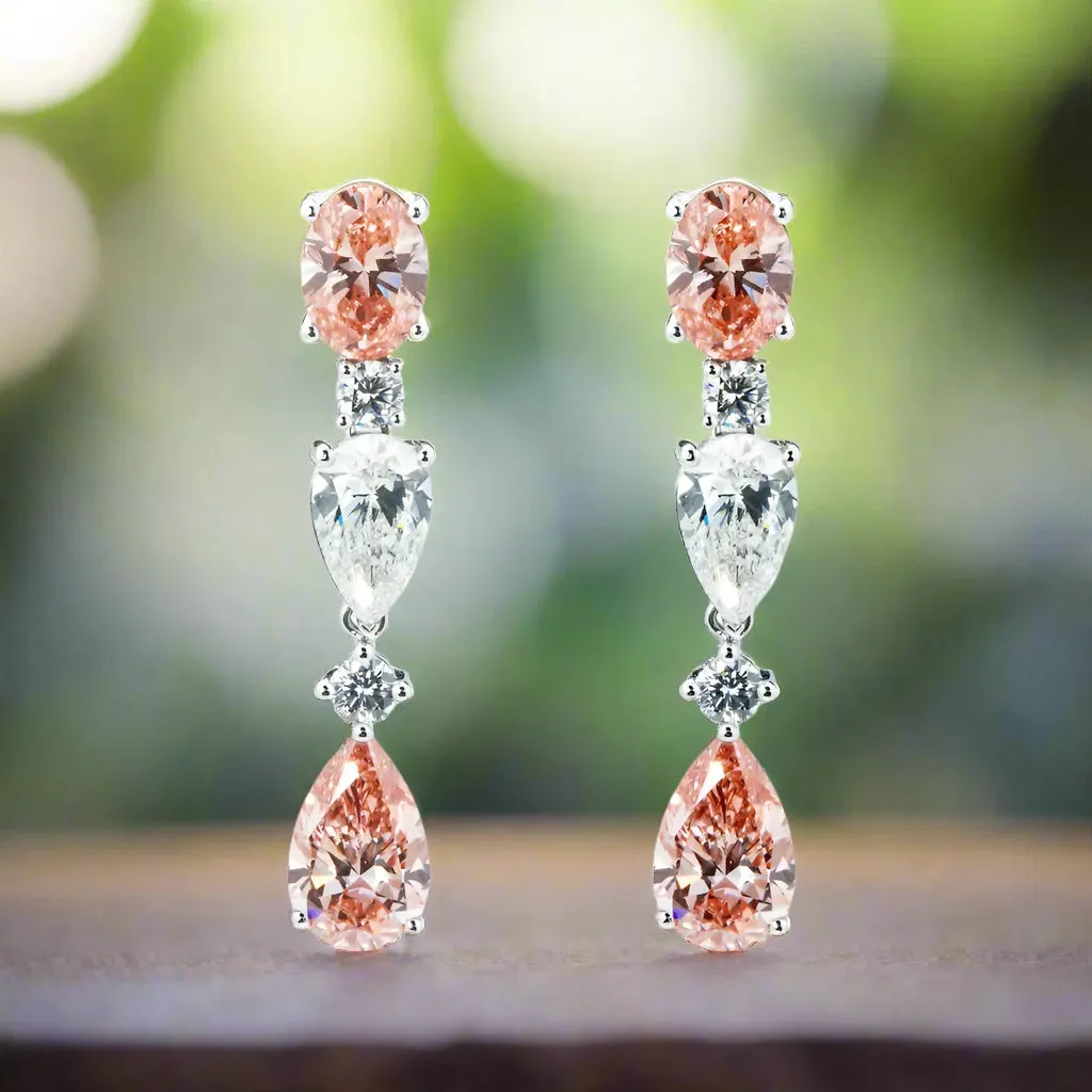 Zaniyah 7 Carats Lab Grown Fancy Vivid Pink Diamond Drop Earrings in 18K White Gold